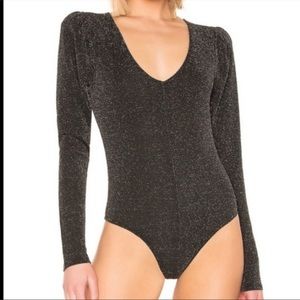 PAIGE Metallic Bodysuit Small Puff Sleeve